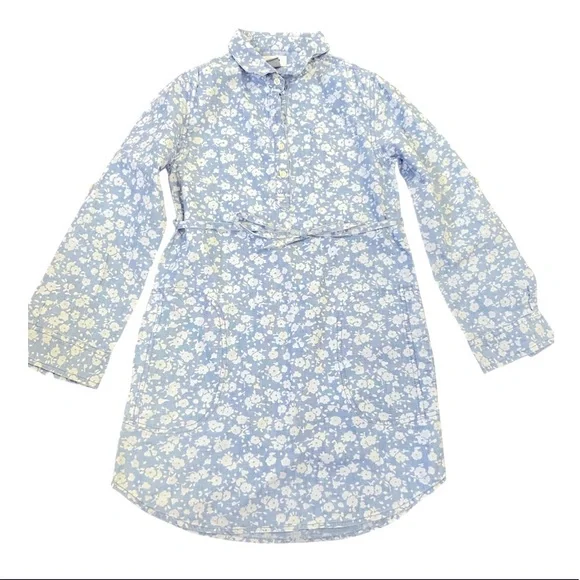 Girl Old Navy floral shirt dress button down tie waist long sleeve cotton size M - Picture 1 of 10